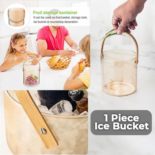 Luxury Ice Bucket for Parties, Glass Buckets Bamboo Handle, Bar Accessories for Beer, Cocktail, Juice