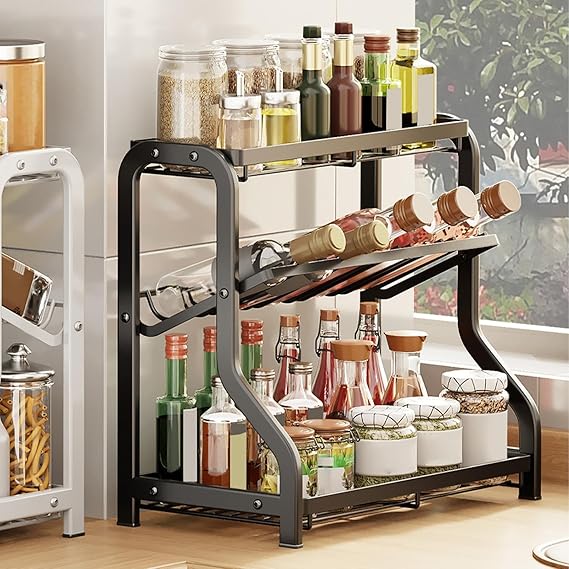 Metal 3 Tier Kitchen Spice Rack Herb Storage Holder Freestanding Seasoning Shelf