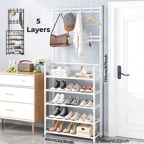 Multi-Functional Shoe & Hat Rack 5 Layers 6 Clothes Hanger