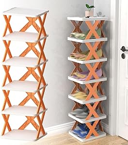 Multi Layer Shoe Rack Organizer, Multi Level Shoe Rack Tower, Detachable Multi Layer Shoe Rack Organizer, Creative Multi Layer Shoe Storage Rack, Space Saving Foldable Shoe Rack (Orange,7 Layer)