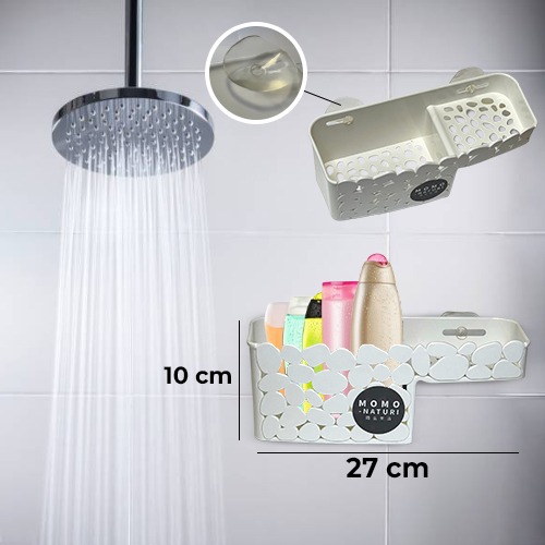 Plastic Shelf Shower Basket for  Bathroom Storage Soap, Toys and Shower Sponge  White