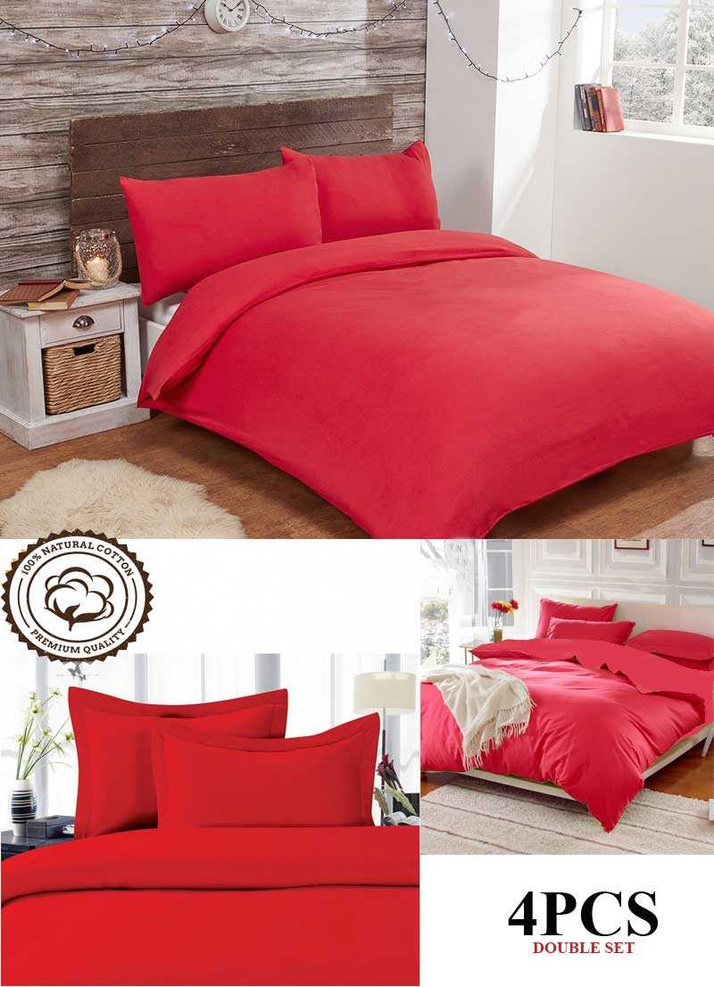 Red Double Bedding Set cotton 4Pcs Brand Bed Sheets Fitted Bed Sheet 2 pillows