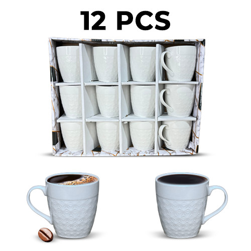 Set Of 12 Pcs Nescafe & Hot Drinks White Ceramic Mugs