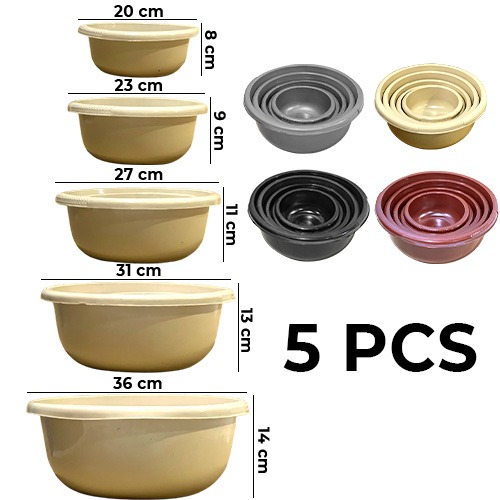 Set of 5 Pieces Plastic Bowls with Different Sizes