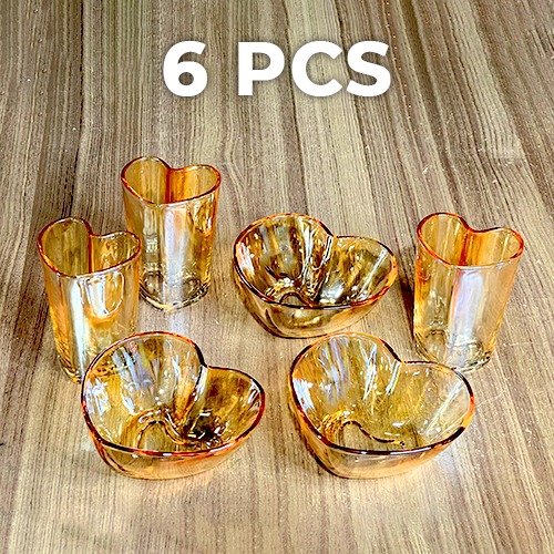 Set of 6 Pieces Glass Love Series Cups and Bowls