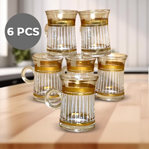 Set of 6 Turkish Tea Cup with Handle (Glass)