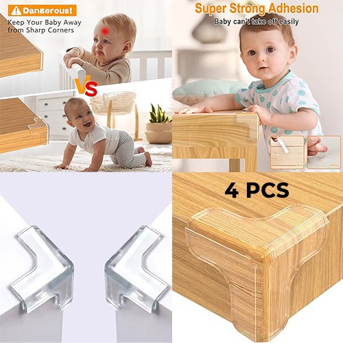 Silicone Table Corner Protectors for Kids,  4PCS Pre-taped Baby Safety Furniture Corner Protectors with Strong Adhesive, Baby Proofing Corner Guards for Sharp Corners