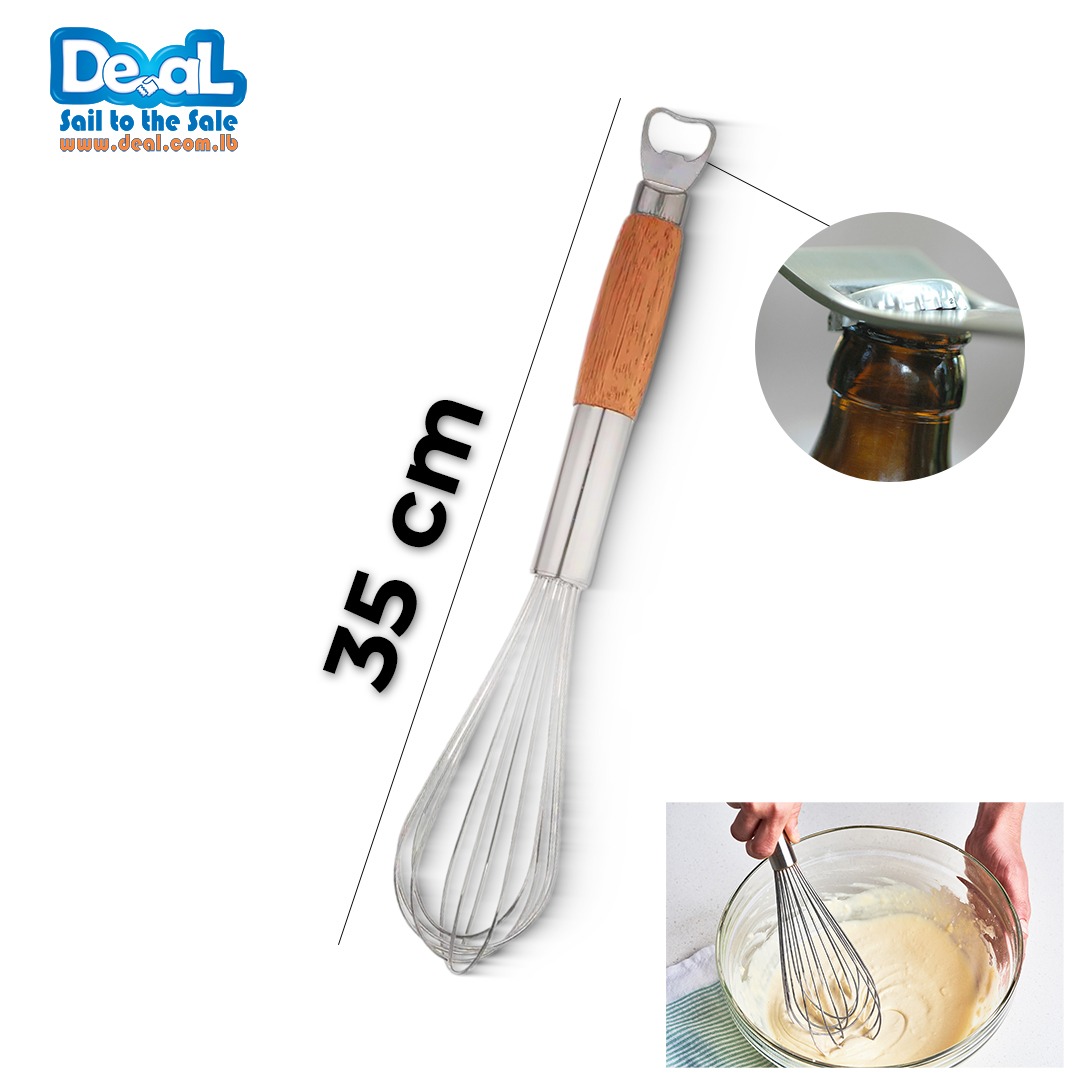 Stainless Steel Egg Beater Egg Whisk Wooden Handle 35 cm