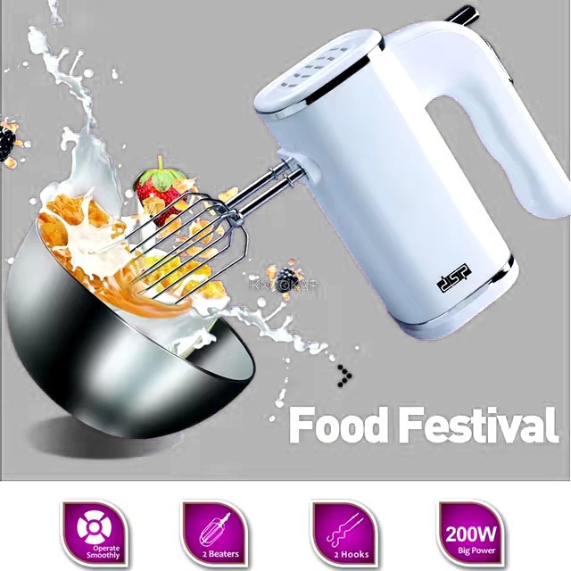 DSP+Stainless+Steel+Electric+Hand+Mixer+with+Turbo+Handheld+Kitchen+Dough+Blender+Includes+Egg+Beaters+and+Dough+Hooks