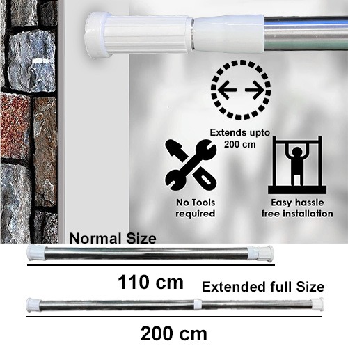 Stainless Steel Extensible Shower Curtain Rod 110x200cm