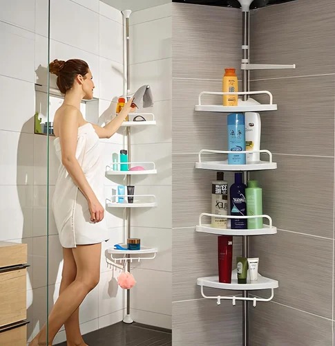 Trintion 4 Tier Adjustable Telescopic Shelf Bathroom Organiser Corner Rack Shower Shelf Caddy Holder 260cm