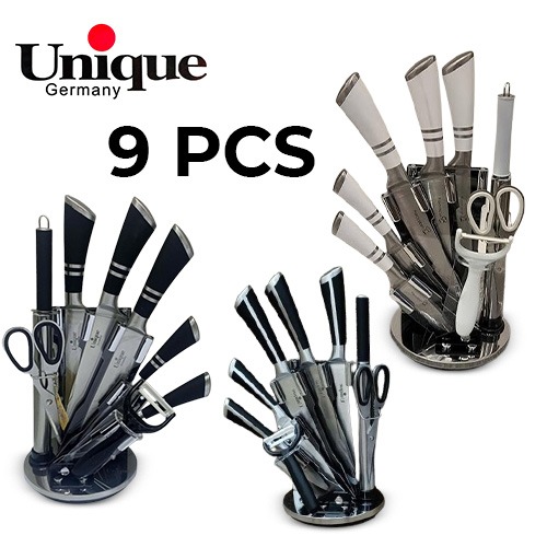 Unique 9 Pieces Stainless Steel Knife Set with Stand