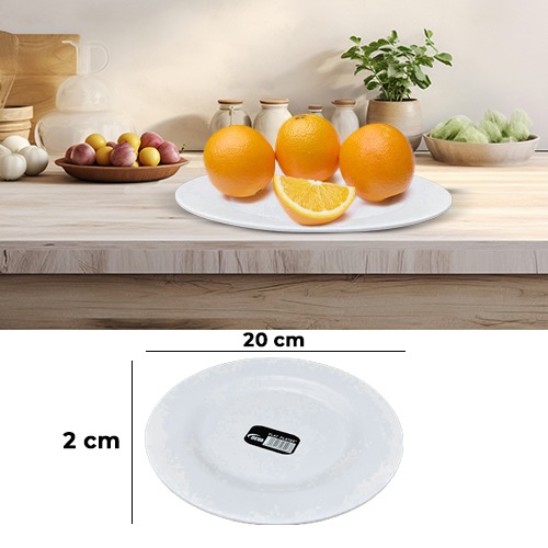 White Melamine Flat Plate 8Inch (20x2cm)