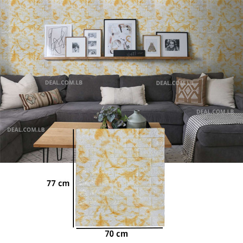 White Tinged Yellow color Brick Wall Sticker Self 70x77cm PE Foam Wallpaper Antibacterial DIY Stone Brick Wall Decals For Living Room Kids Bedroom Self Adhesive Home Decor