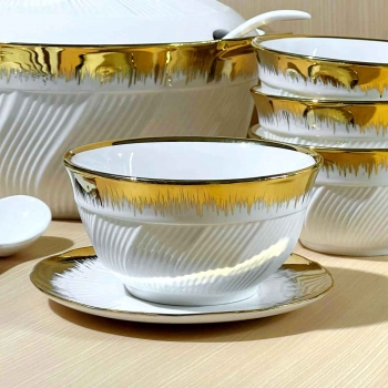 20+Pcs+White+Ceramic+Dinner+Set+Modern+style+Golden+Rimmed%2CElegant+For+Invitations+and+Family+Gatherings