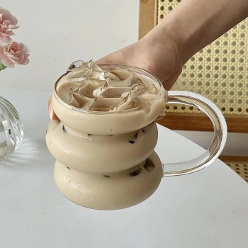 1Pc+Heat-resistant++Ripple+Balance+Shape+Coffee+Mug+450ml+Clear+Glass+Cups+with+Handle+Tea+Milk+Dessert+Beer+Cup+Tumbler+Water+Cup+Drinking+Glasses