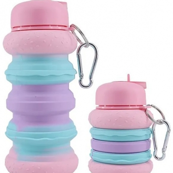 600ml+Hamburger+Design+Collapsible+Silicone+Water+Bottle+With+Straw