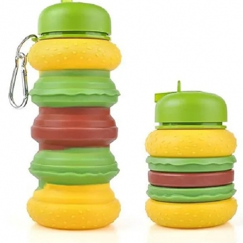 600ml+Hamburger+Design+Collapsible+Silicone+Water+Bottle+With+Straw