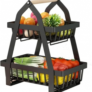 2+Tier+Countertop+Fruit+Basket%2C+Removable+Metal+Rectangular+Wire+Basket%2C+Black+Vegetable+Bread+Basket+Storage+Rack%2C+Kitchen+Table+Top+Fruit+Bowl+%28Black%29