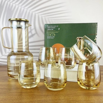 Amber+Color+Luxurious+Juice+Jug+Set+with+6+Glasses