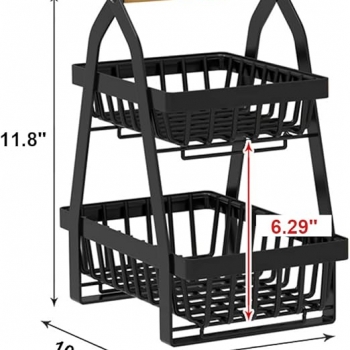 2+Tier+Countertop+Fruit+Basket%2C+Removable+Metal+Rectangular+Wire+Basket%2C+Black+Vegetable+Bread+Basket+Storage+Rack%2C+Kitchen+Table+Top+Fruit+Bowl+%28Black%29