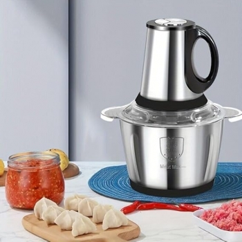 3L+Stainless+Steel+Food+Processors+Meat+Grinder+6+Blade+with+Handle+1200W