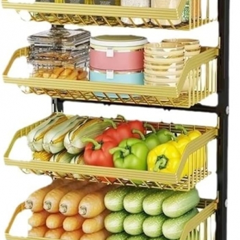 4+Tier+Fruit+Vegetable+Storage+Basket+Rolling+Cart+with+Handle+and+Wheels+Trolley+Cart+for+Kitchen+Storage+Organization