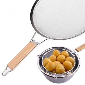 39x18cm+Large+Wooden+Handheld+Mesh+Oil+Strainer+Stainless+Steel+Fry+Basket+Flour+Sifter+Sieve+Colander+Filter+Kitchen+Tools