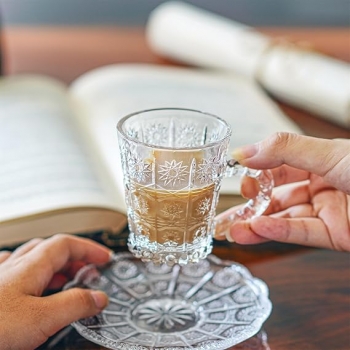 12+Pieces+High+Quality+Clear+Engraved+Design+Drinking+Glass+Tea+Cup+Set+with+Saucer