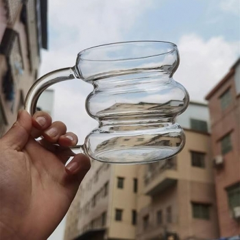 1Pc+Heat-resistant++Ripple+Balance+Shape+Coffee+Mug+450ml+Clear+Glass+Cups+with+Handle+Tea+Milk+Dessert+Beer+Cup+Tumbler+Water+Cup+Drinking+Glasses