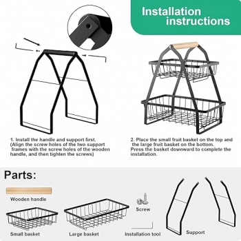 2+Tier+Countertop+Fruit+Basket%2C+Removable+Metal+Rectangular+Wire+Basket%2C+Black+Vegetable+Bread+Basket+Storage+Rack%2C+Kitchen+Table+Top+Fruit+Bowl+%28Black%29