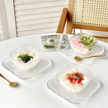 Square+Set+Crystal+Self+Designed+Glass+Dining+Table+Kitchen+Bowl+for+Serving+Dessert%2C+Fruit%2C+Snacks%2C+Icecreams+-Set+of+6+Bowls+and+6+Saucer