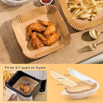 Air+Fryer+Disposable+Paper+Liner%2C+Non-Stick+Parchment+Paper+Plate%2C+Oil+Proof+Water+Proof+Can+be+Used+Microwave+Frying+Pan%2C+Steamer%2C+Air+Fryer+Tray+7.87in+inches+Size+%28Square%2C+50%29