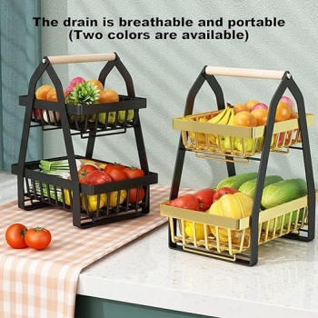 2+Tier+Countertop+Fruit+Basket%2C+Removable+Metal+Rectangular+Wire+Basket%2C+Black+Vegetable+Bread+Basket+Storage+Rack%2C+Kitchen+Table+Top+Fruit+Bowl+%28Black%29