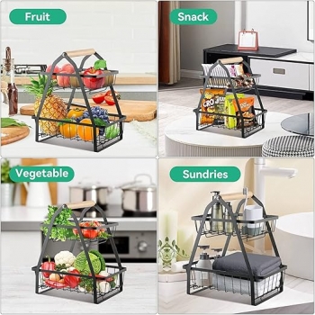 2+Tier+Countertop+Fruit+Basket%2C+Removable+Metal+Rectangular+Wire+Basket%2C+Black+Vegetable+Bread+Basket+Storage+Rack%2C+Kitchen+Table+Top+Fruit+Bowl+%28Black%29