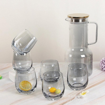 Smokey+Grey+Luxurious+Juice+Jug+Set+with+6+Glasses