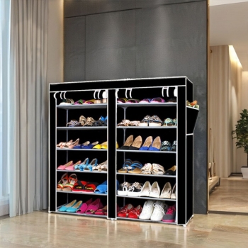 118x30x120cm+Double+Door+Fabric+Shoe+Cabinet