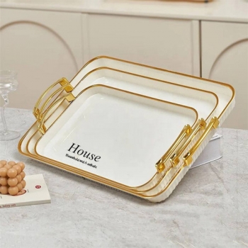 Set+of+3+Pieces+Luxury+Rectangular+Serving+Tray+with+Gold+Rim+and+Handles