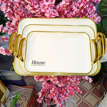 Set+of+3+Pieces+Luxury+Rectangular+Serving+Tray+with+Gold+Rim+and+Handles