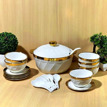 20+Pcs+White+Ceramic+Dinner+Set+Modern+style+Golden+Rimmed%2CElegant+For+Invitations+and+Family+Gatherings