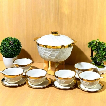 20+Pcs+White+Ceramic+Dinner+Set+Modern+style+Golden+Rimmed%2CElegant+For+Invitations+and+Family+Gatherings