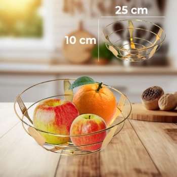 Fruit+Basket+25X10Cm+Round+Gold+Utensil+Design