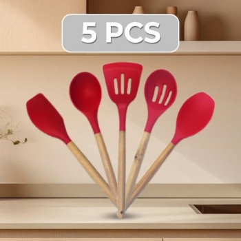 Set+of+5+Pieces+Silicone+Spatulas+with+Wooden+Handle